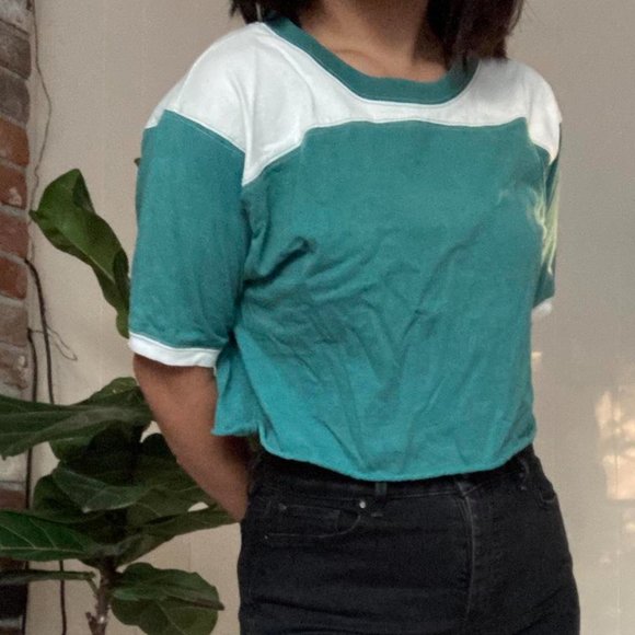 AE Studio cropped teal & white t-shirt - Picture 3 of 3